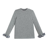 Heather Gray Top with Satin Ruffle Cuffs