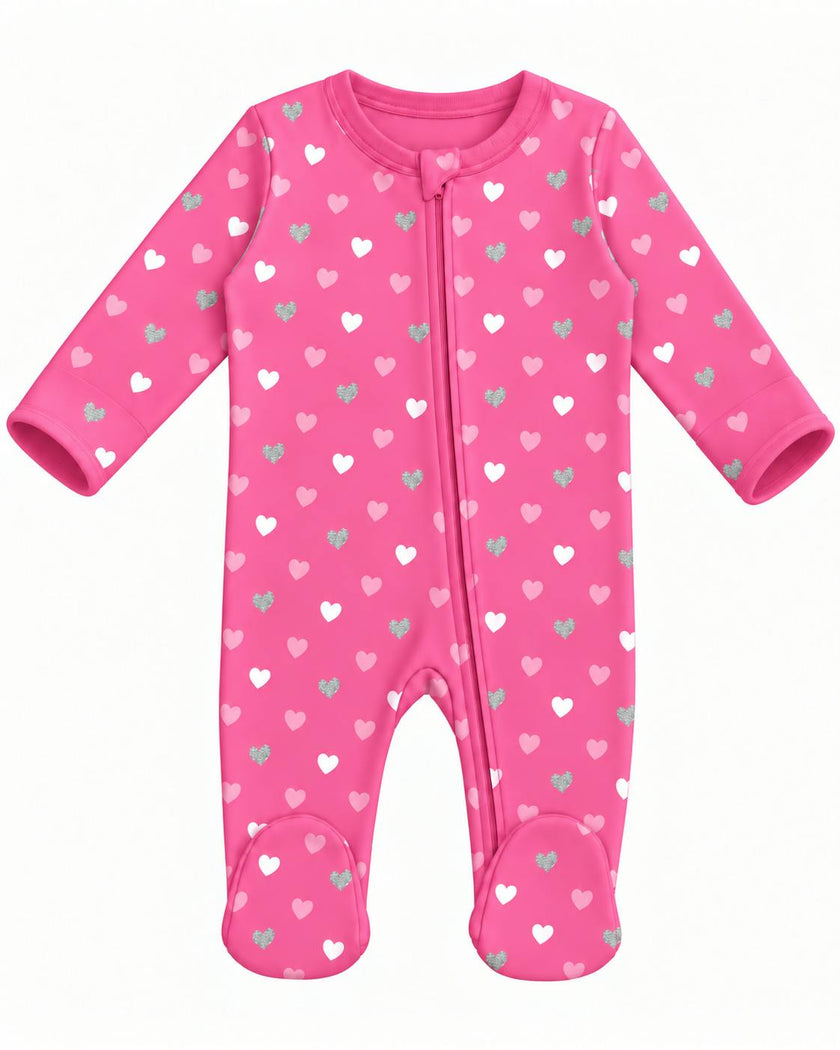 Baby Footie - Pink Glitter Hearts