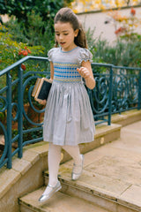 AMBRE GREY FLANNEL SMOCKED DRESS