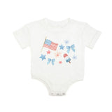 Patriotic Watercolor Short Sleeve Romper - White
