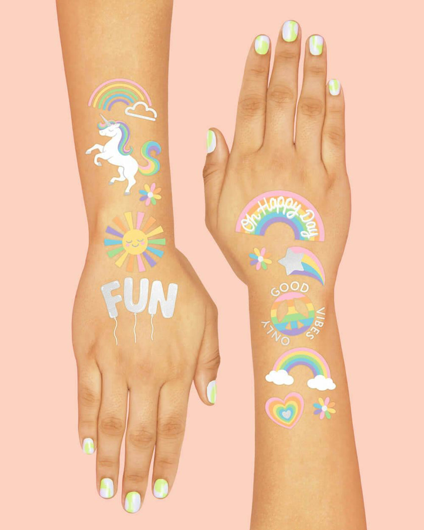 Rainbow Glitter Tattoos - 46 temporary tattoos
