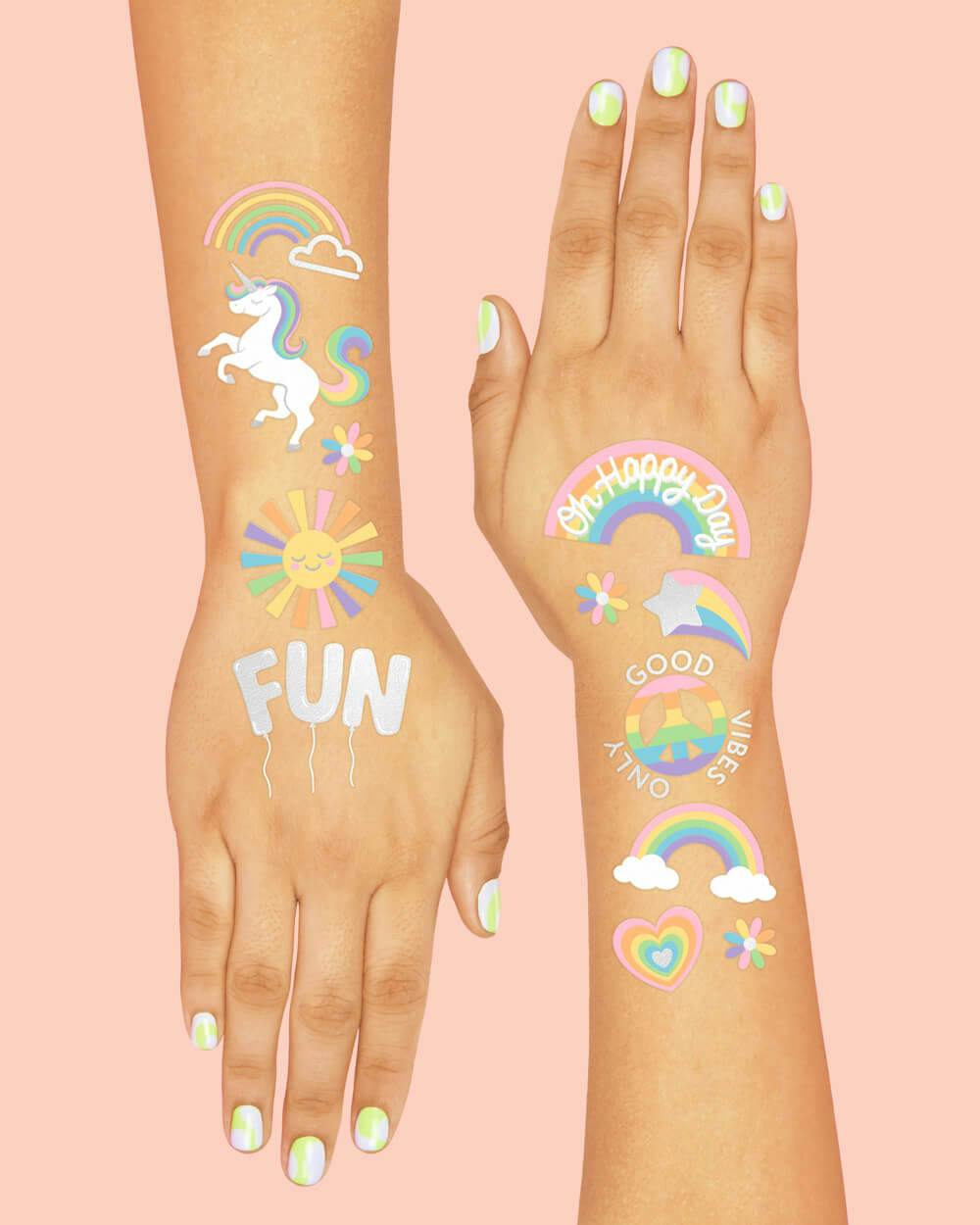 Rainbow Glitter Tattoos - 46 temporary tattoos