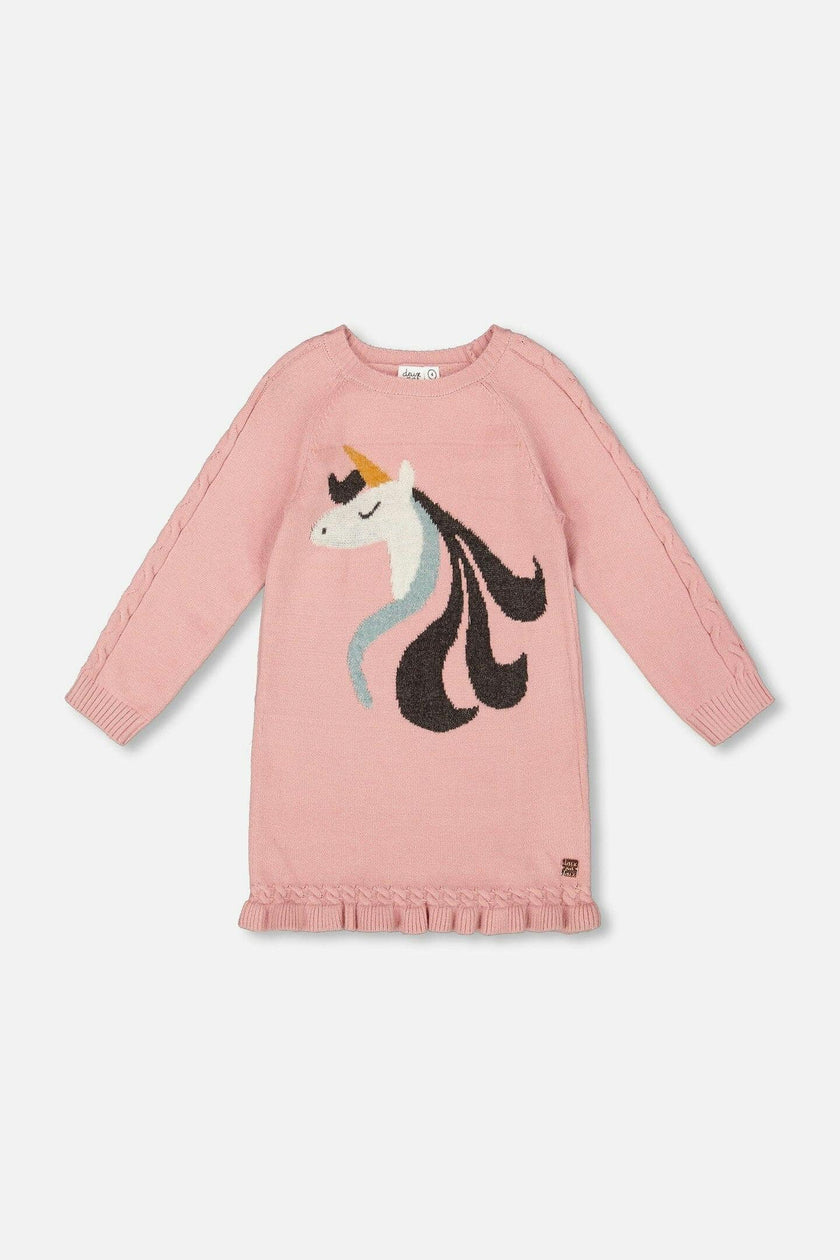 Knitted Dress Dusty Pink With Unicorn Intarsia
