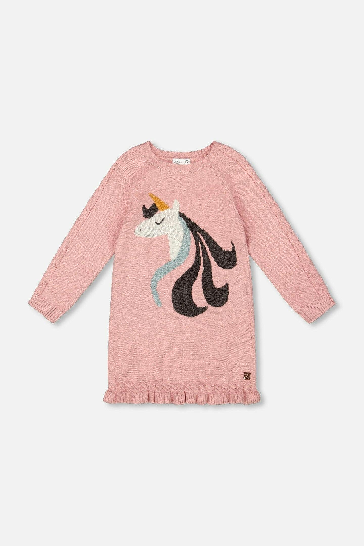 Knitted Dress Dusty Pink With Unicorn Intarsia