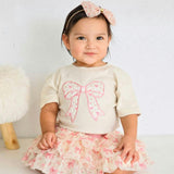 Ditsy Floral Bow Patch Short Sleeve Romper