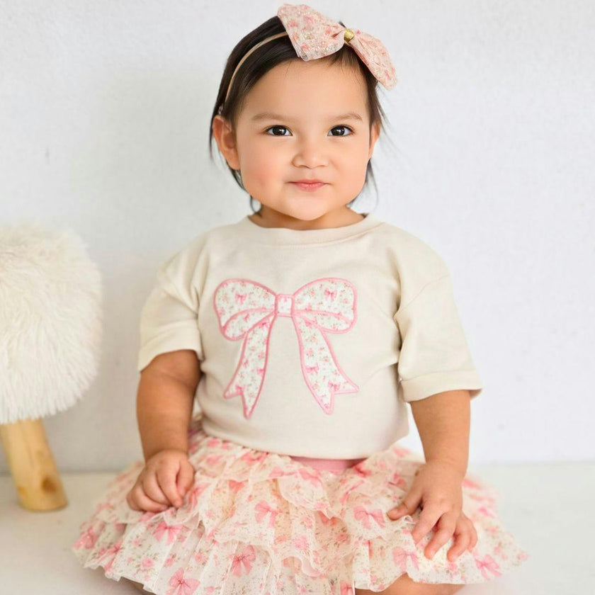 Ditsy Floral Bow Patch Short Sleeve Romper