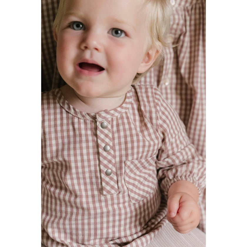 Thistle Gingham Long Sleeve One-Piece, Pink