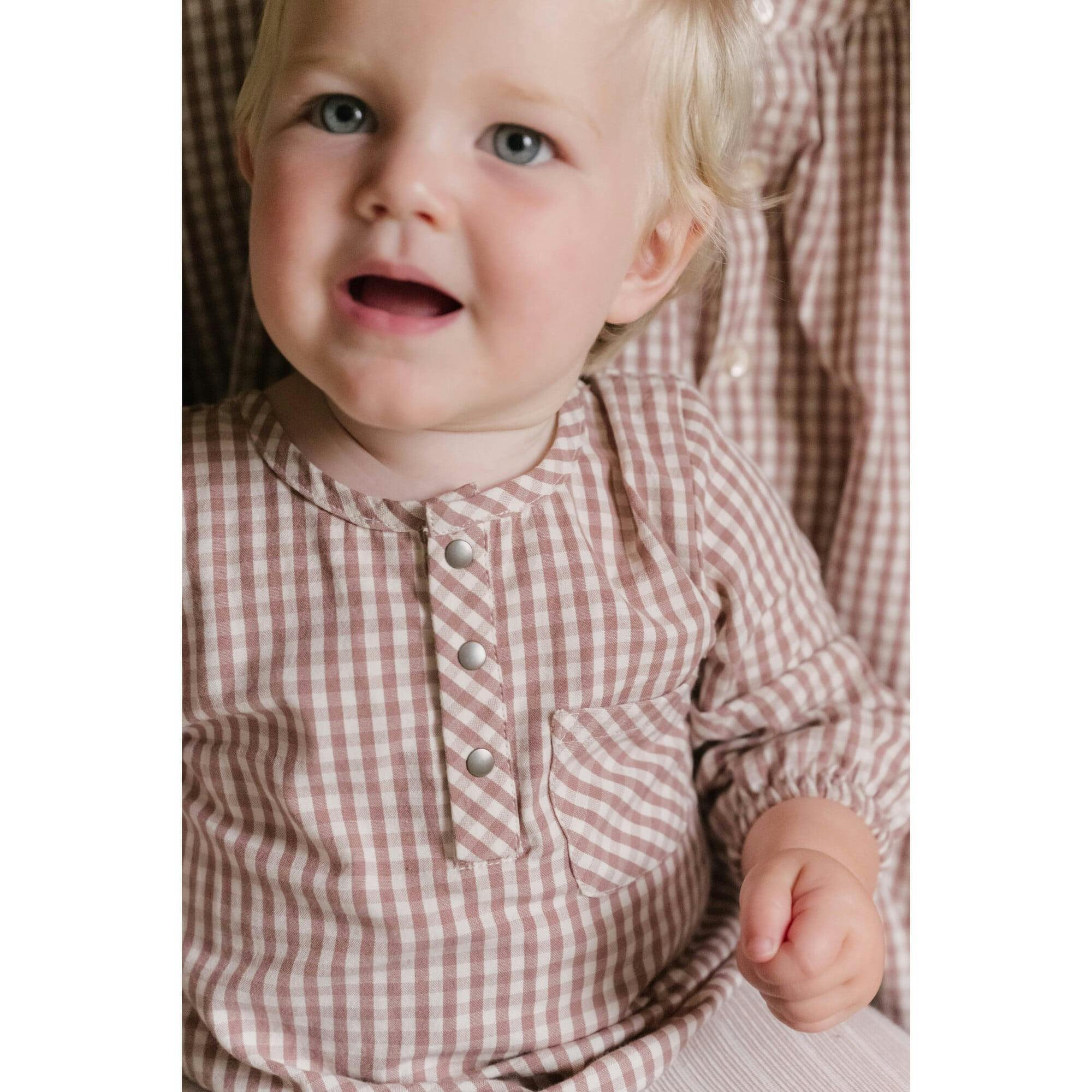 Thistle Gingham Long Sleeve One-Piece, Pink