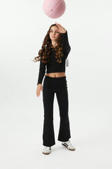 Lucy Black Long Sleeve Crop Top