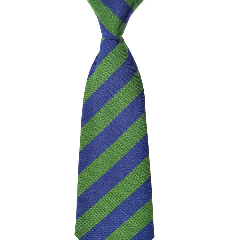 Cherwell Silk Neck Tie - Blue & Green Varsity Stripes