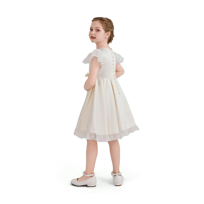 Ivory Riverelle Lace-Trim Puff Sleeve Dress