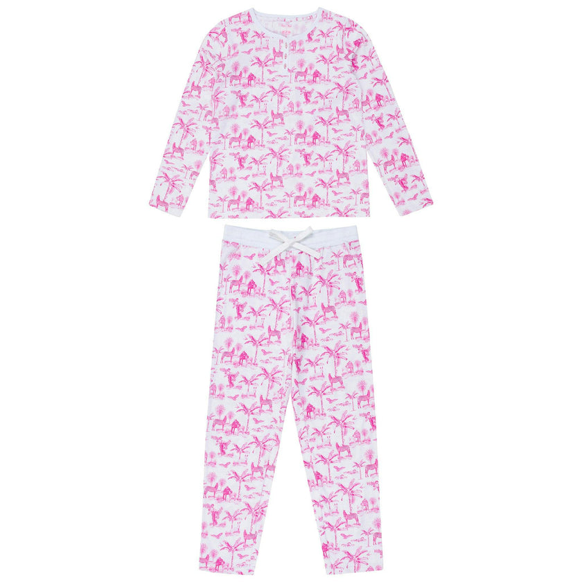 Women's Skydog Toile Pink Jersey Long PJ Set