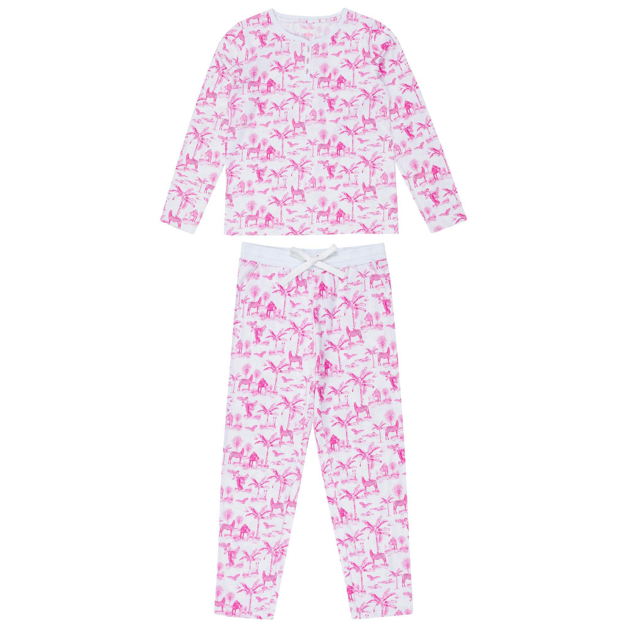 Women's Skydog Toile Pink Jersey Long PJ Set