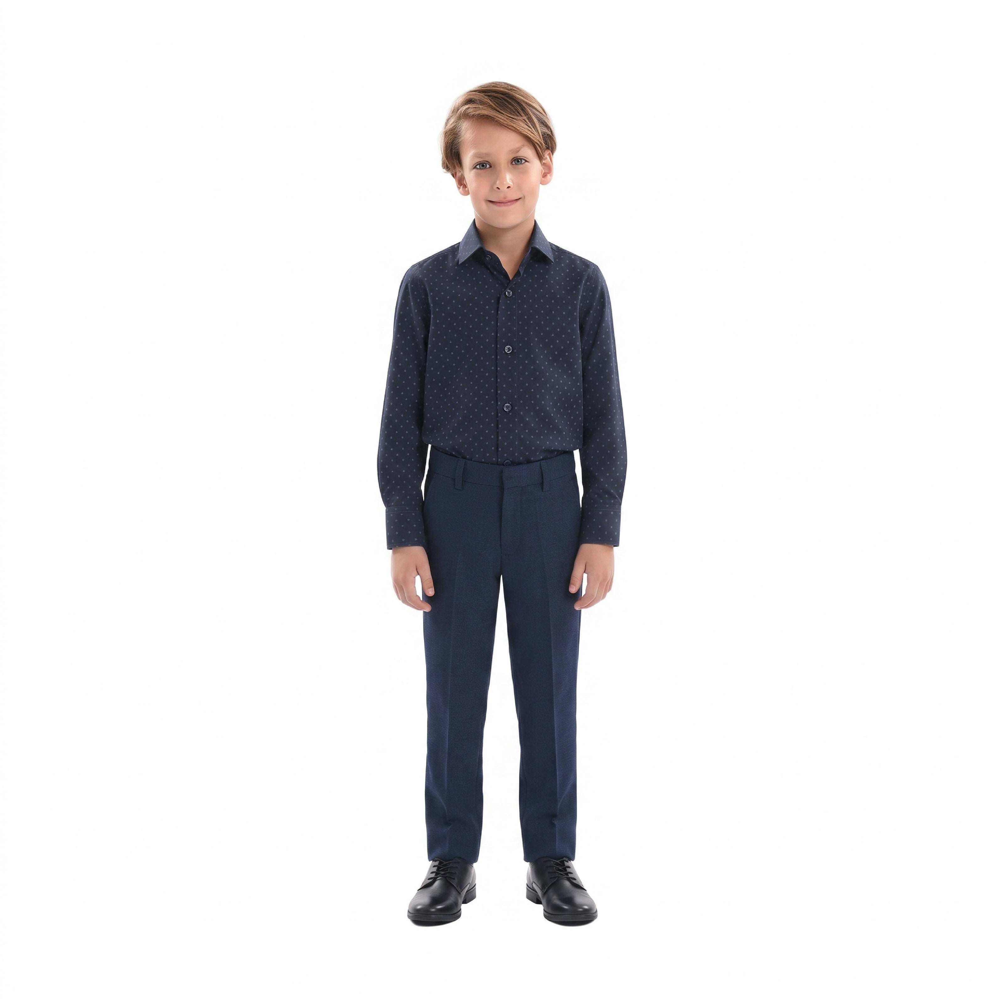 Navy Fleur De Lis Print Dress Shirt