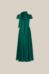 Harriet Bow Dress in Emerald Satin