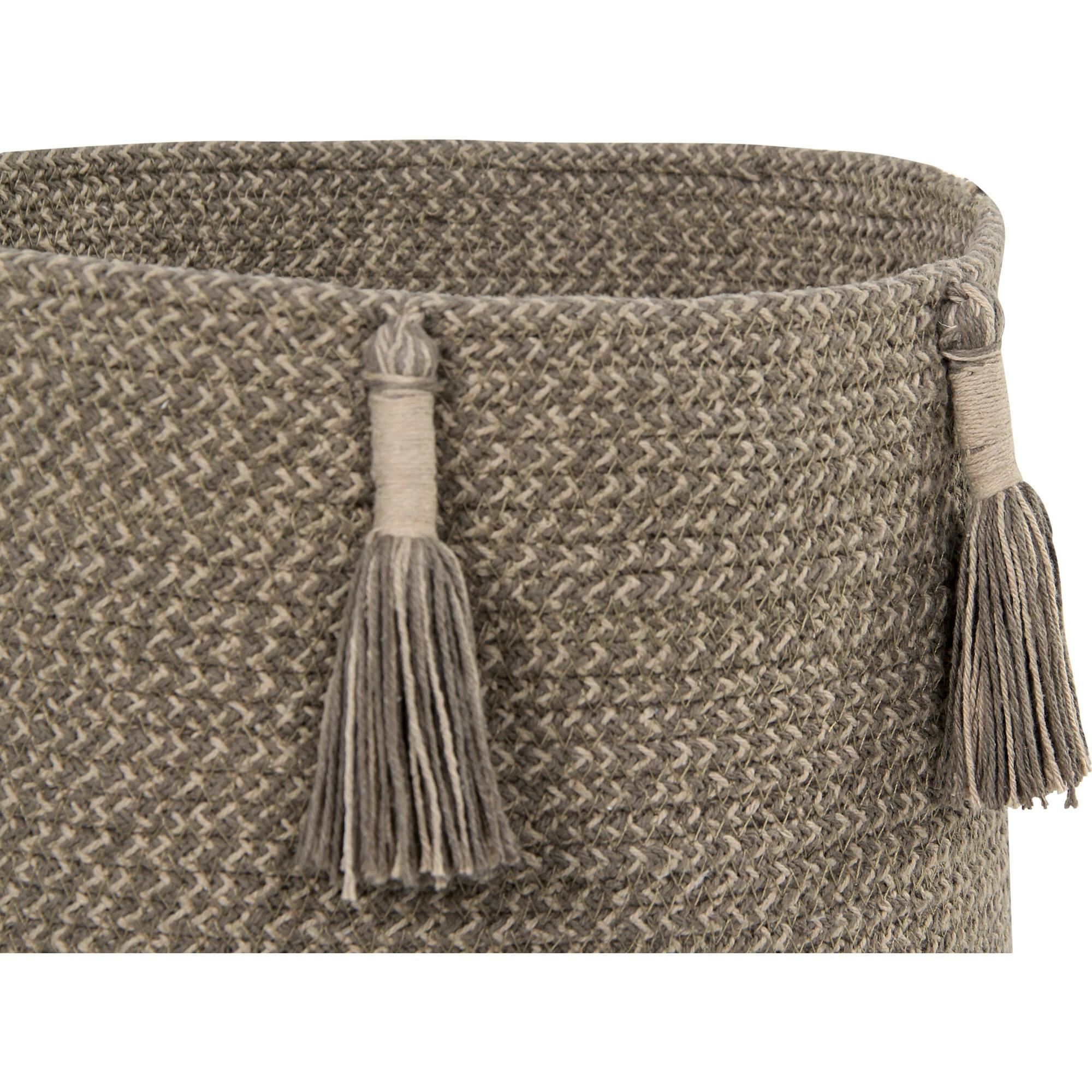 Woody 2-Shade Woven Round Basket With Tassels