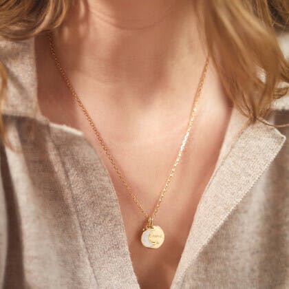 Personalized Small Mother Of Pearl Necklace, 14k Gold Plated
