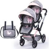 Bayer Design Dolls: Xeo Twin Pram - Grey & Pink
