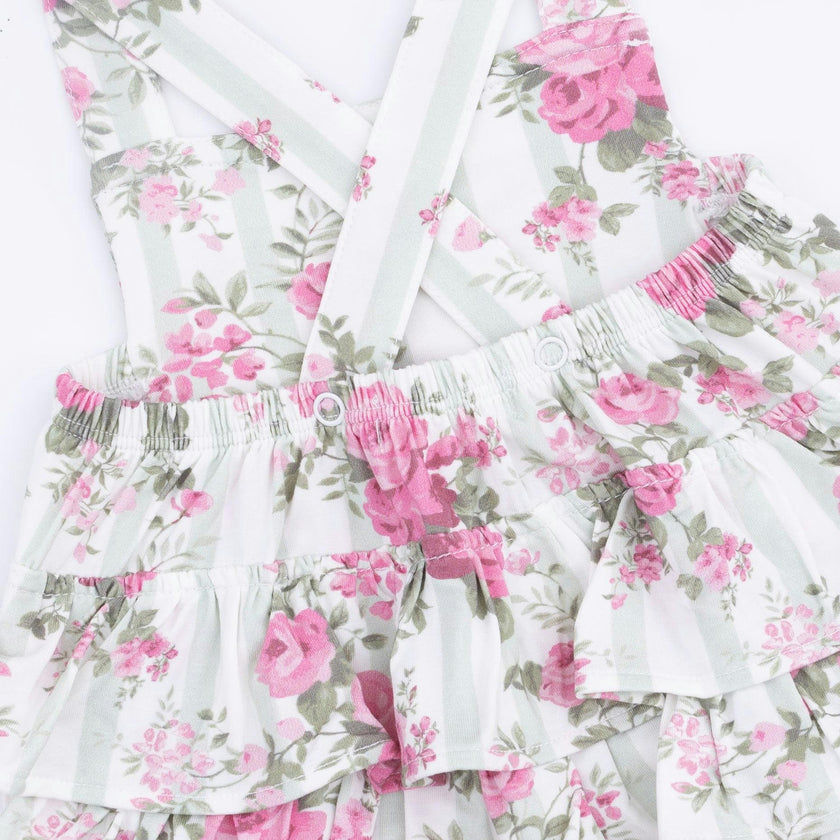Cabbage Rose Stripe - Ruffle Sunsuit
