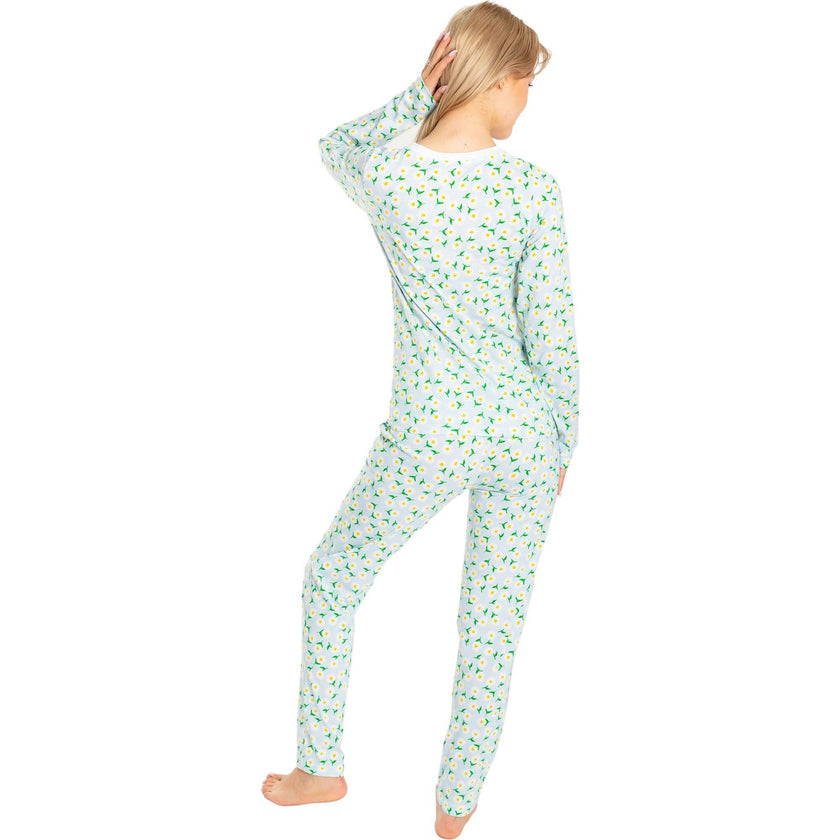Women's Daisy Jersey Long PJ Set - Blue Organic Stretch Cotton