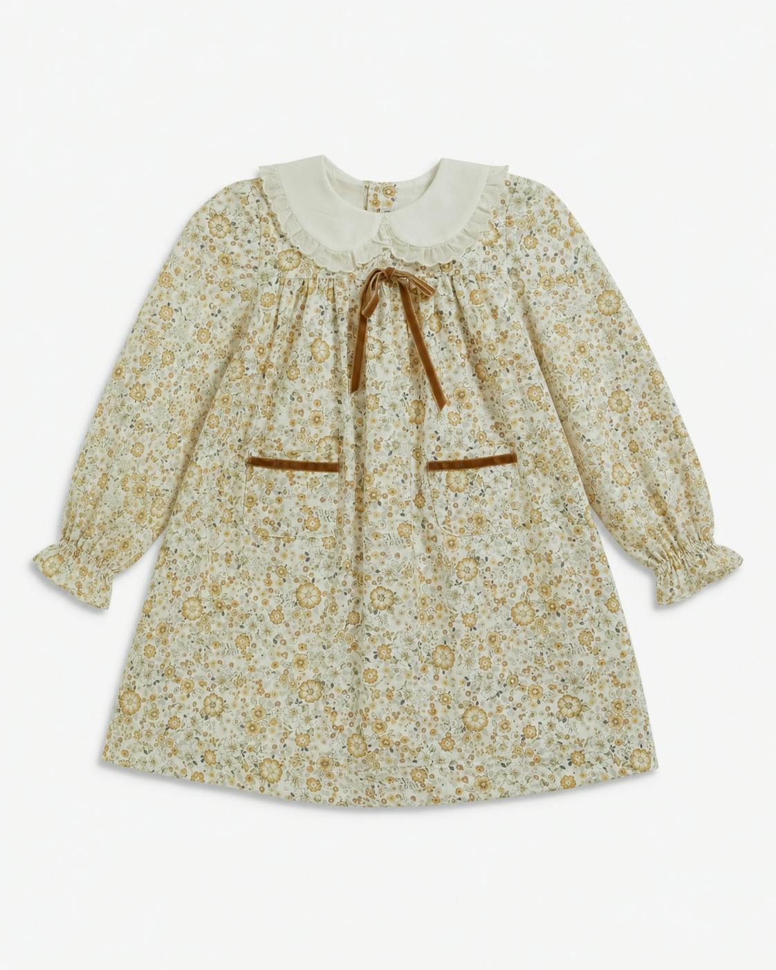Leela Dress Beige Mustard Floral