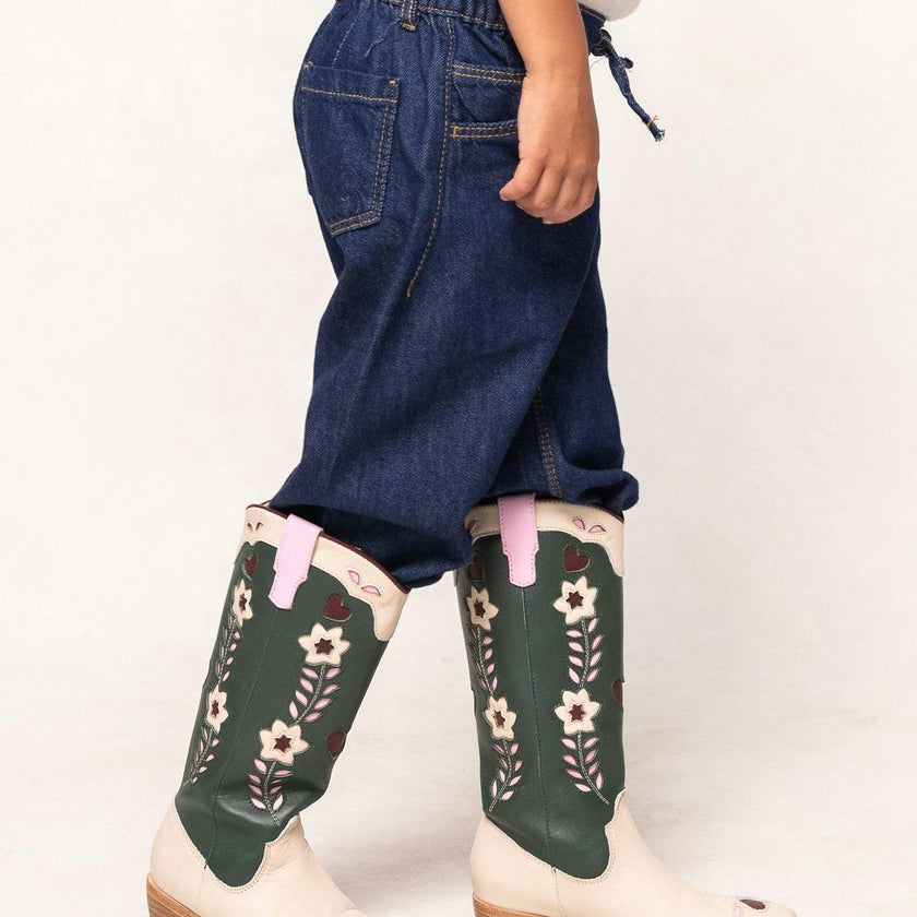 Mini Dakota Boot in Green & Cream