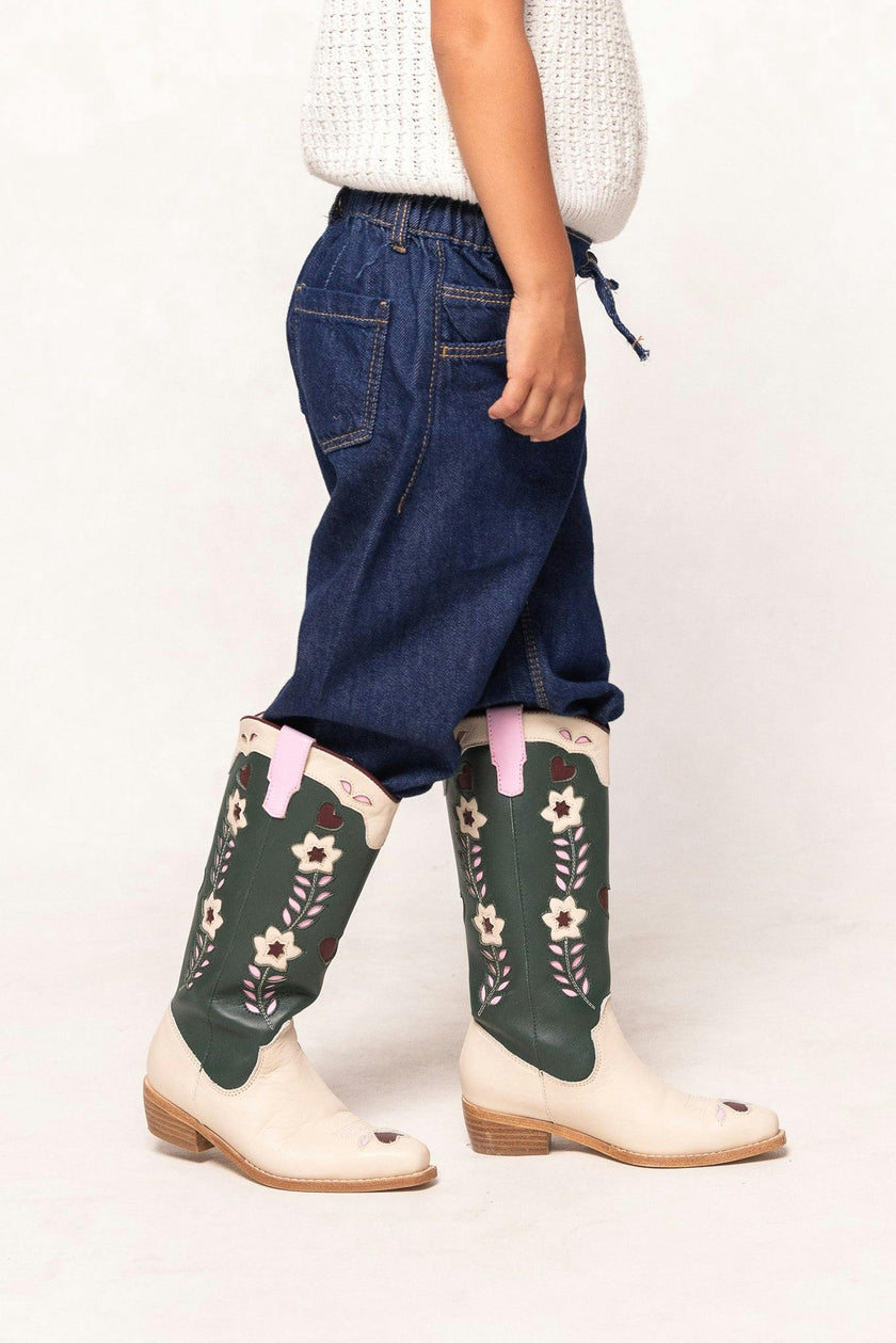 Mini Dakota Boot in Green & Cream