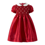 Baby Red Taffeta Rosebud Smocked Dress
