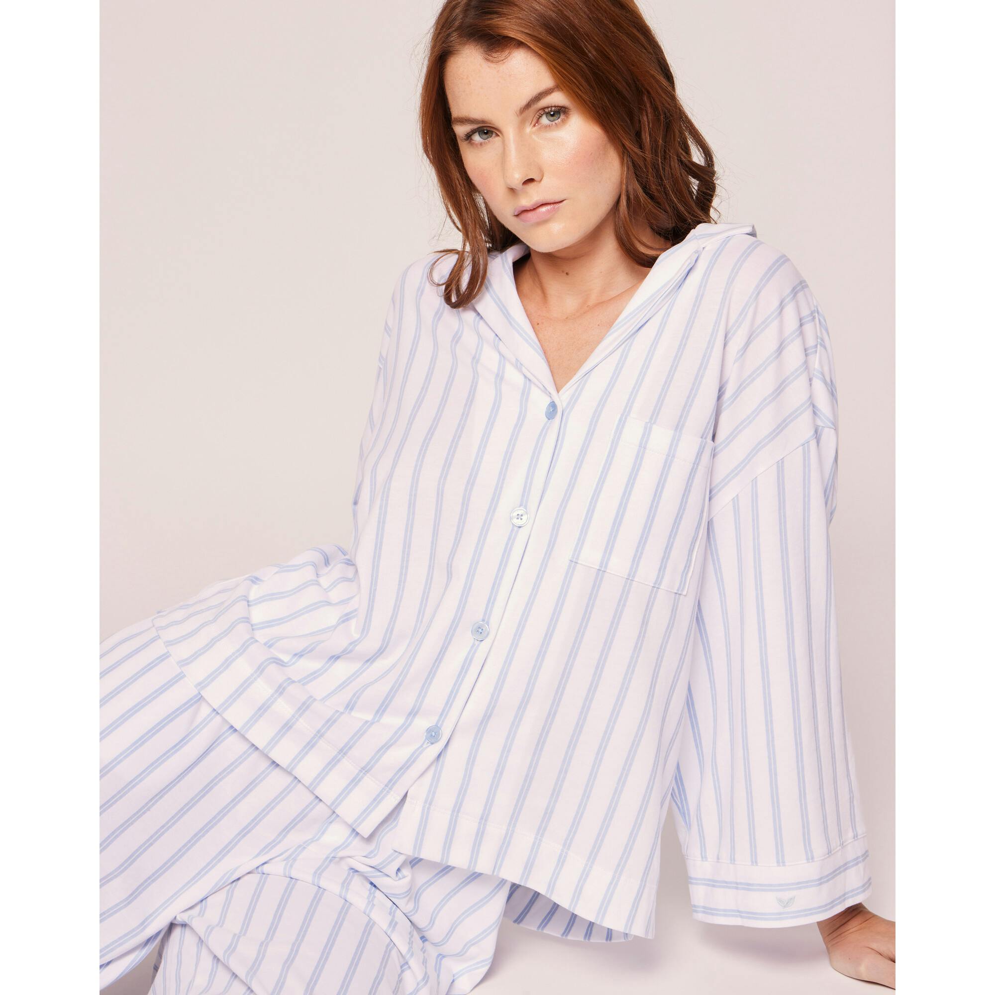 The Olivia Wide Leg Pima Pajama Set in Black