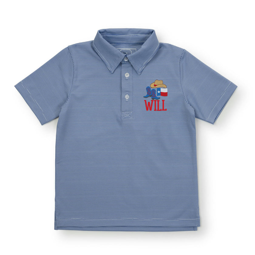 Will Boys' Performance Polo by LH Sport Blue Stripes