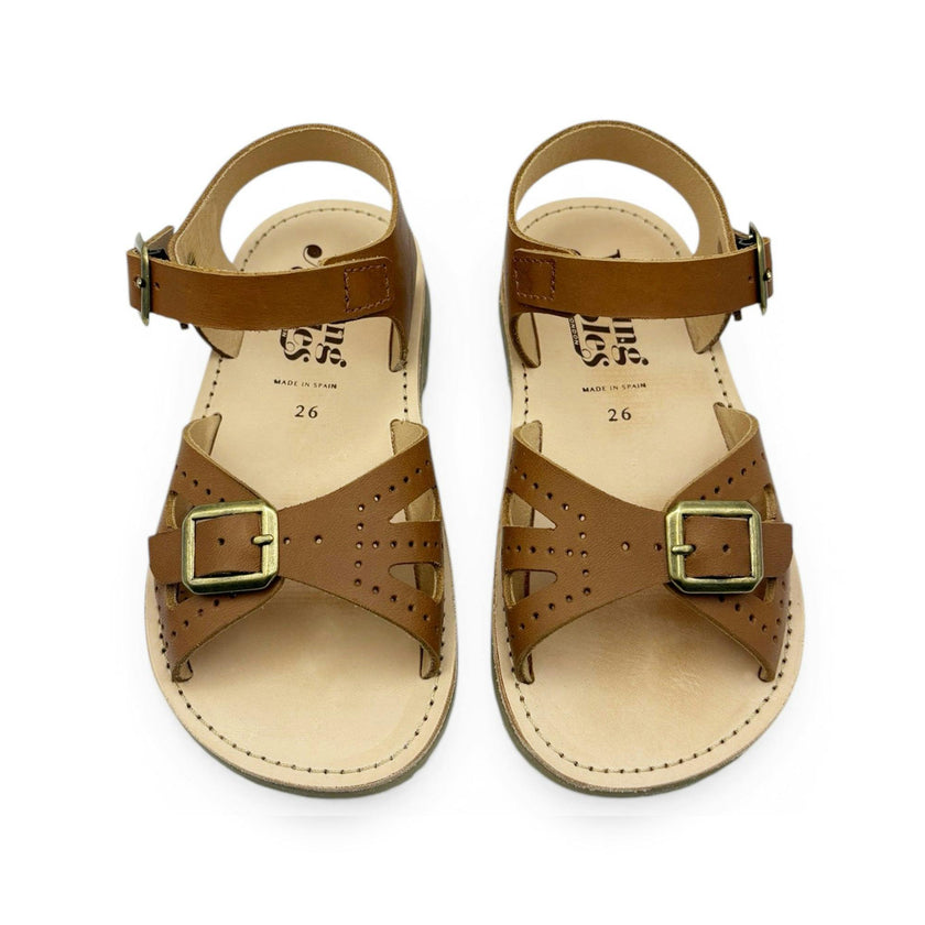Pearl Kids Double Buckle Sandal – Chestnut Brown Leather