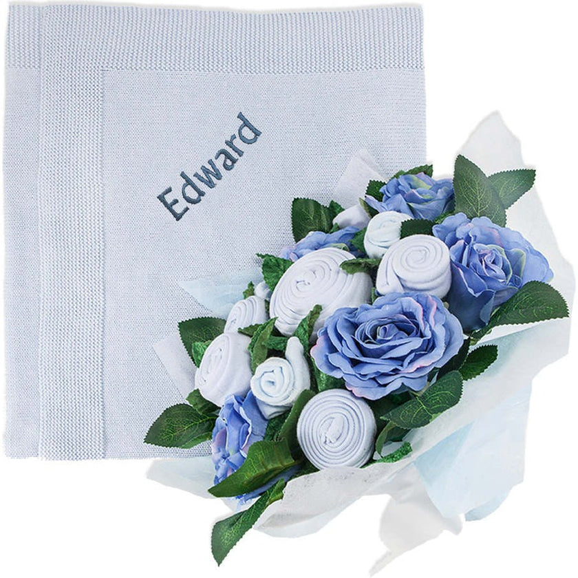 Luxury Rose Baby Clothes Bouquet and Personalized Baby Blanket