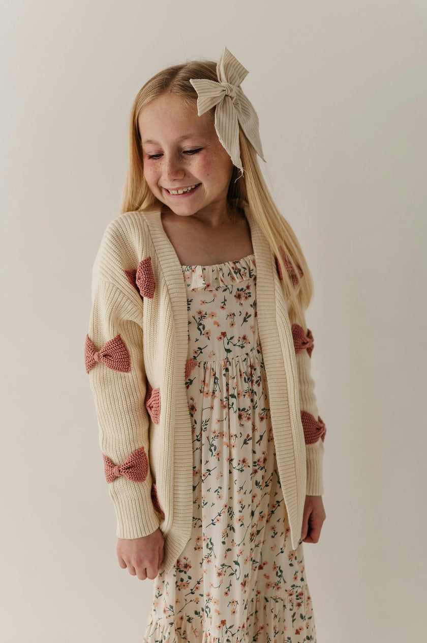 Girls Bow Cardigan in Wild Rosewood