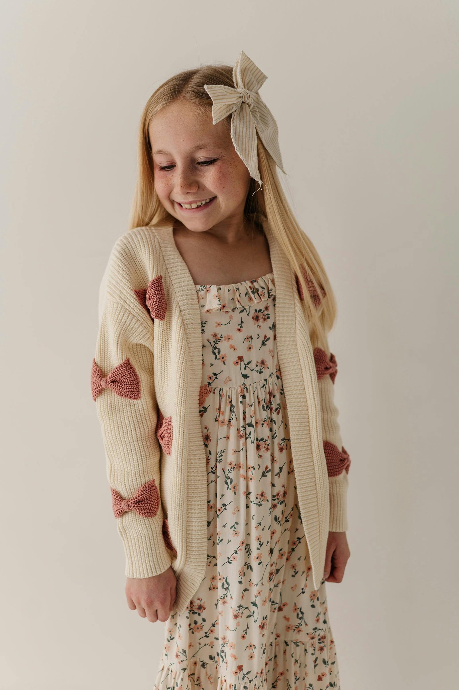 Girls Bow Cardigan in Wild Rosewood