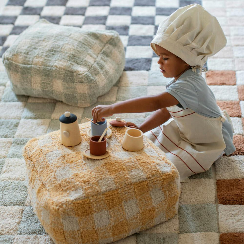Vichy Plush Tablecloth-Inspired Pouf