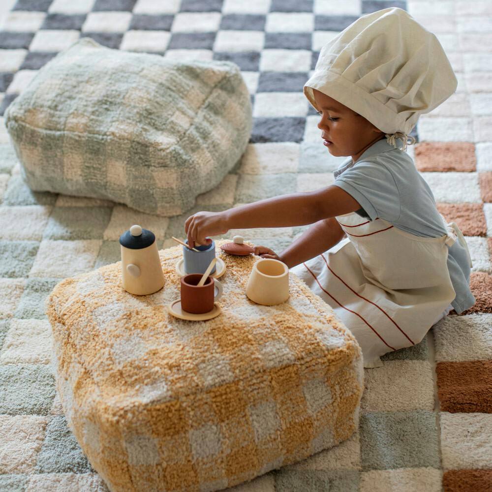 Vichy Plush Tablecloth-Inspired Pouf