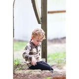 Corduroy Plaid Panel Long Sleeve Polo Shirt