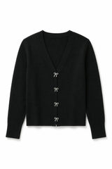 Mickey Black With Bow Buttons Sweater Cardigan
