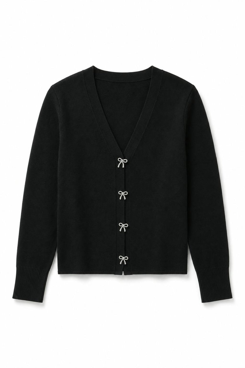 Mickey Black With Bow Buttons Sweater Cardigan