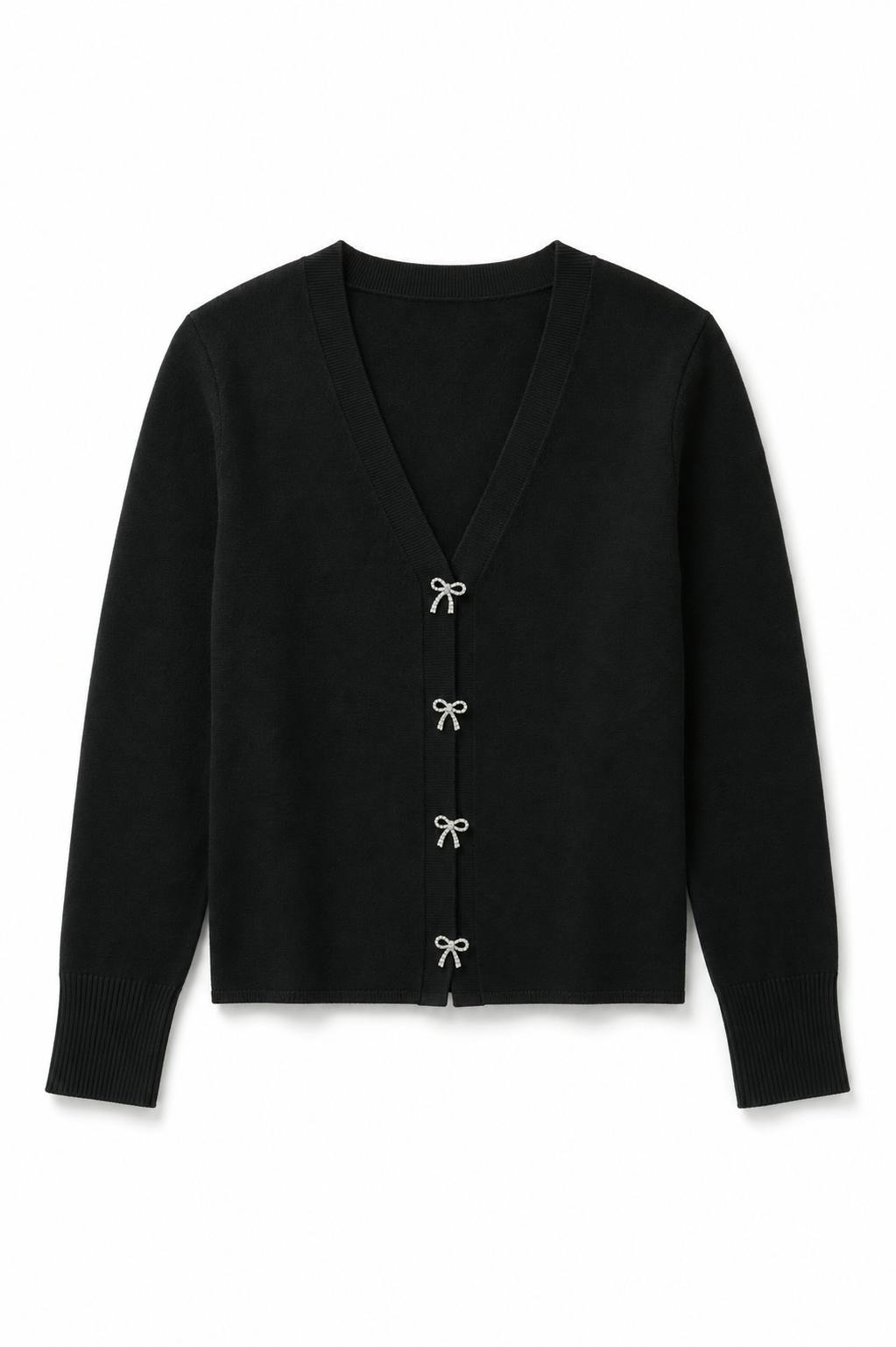 Mickey Black With Bow Buttons Sweater Cardigan
