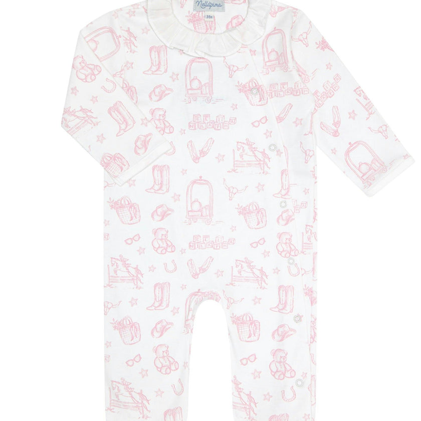 Pink Lone Star Toile Print Crossover Footie