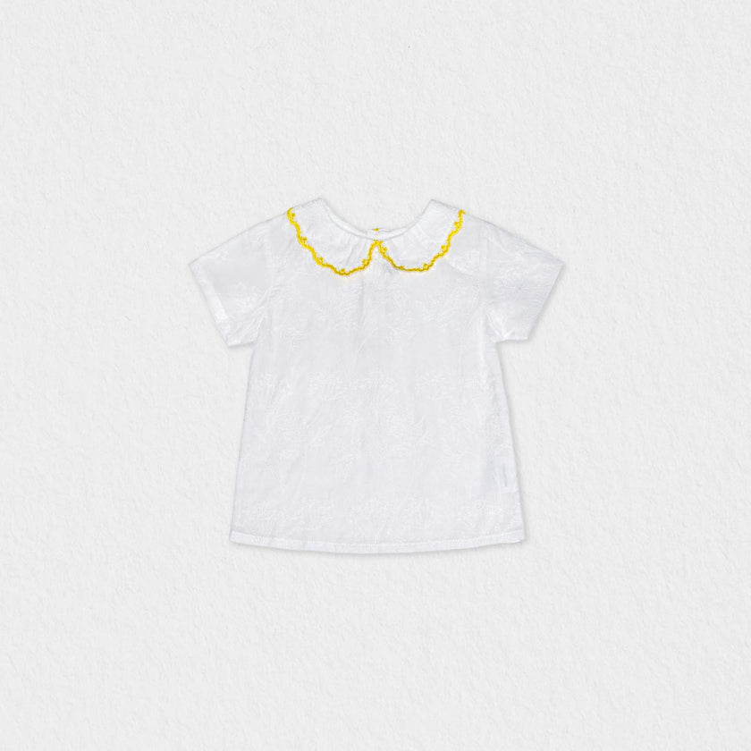 Betina Baby Blouse Short Sleeve, White Flower Embroidery