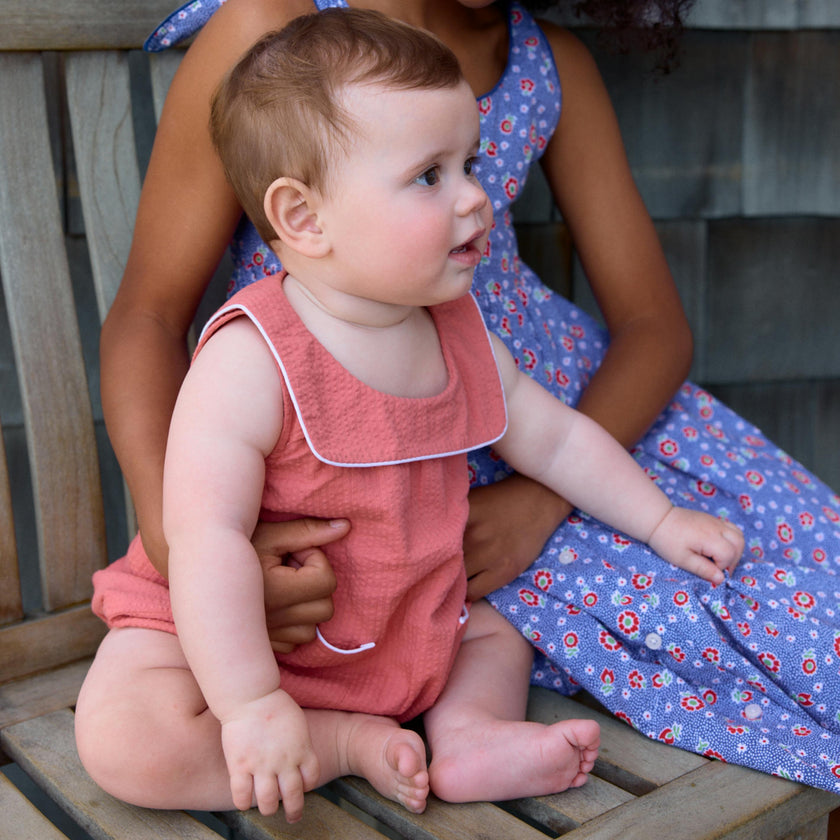 baby girls sailor red seersucker bubble romper