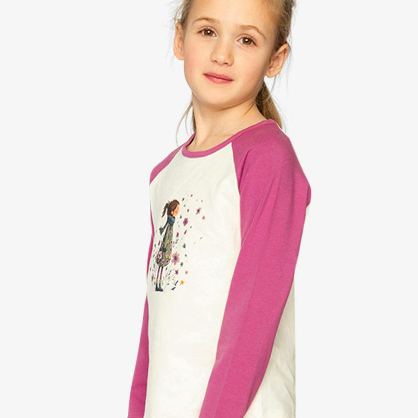 Raglan Organic Cotton T-Shirt Pinkish Violet And White