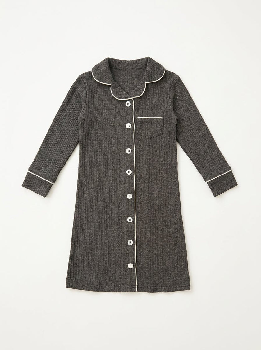 Year-Round Button down Ribbed Nightgown