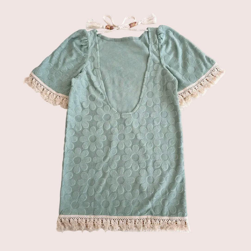 Dusty Teal Floral Boho Coverup