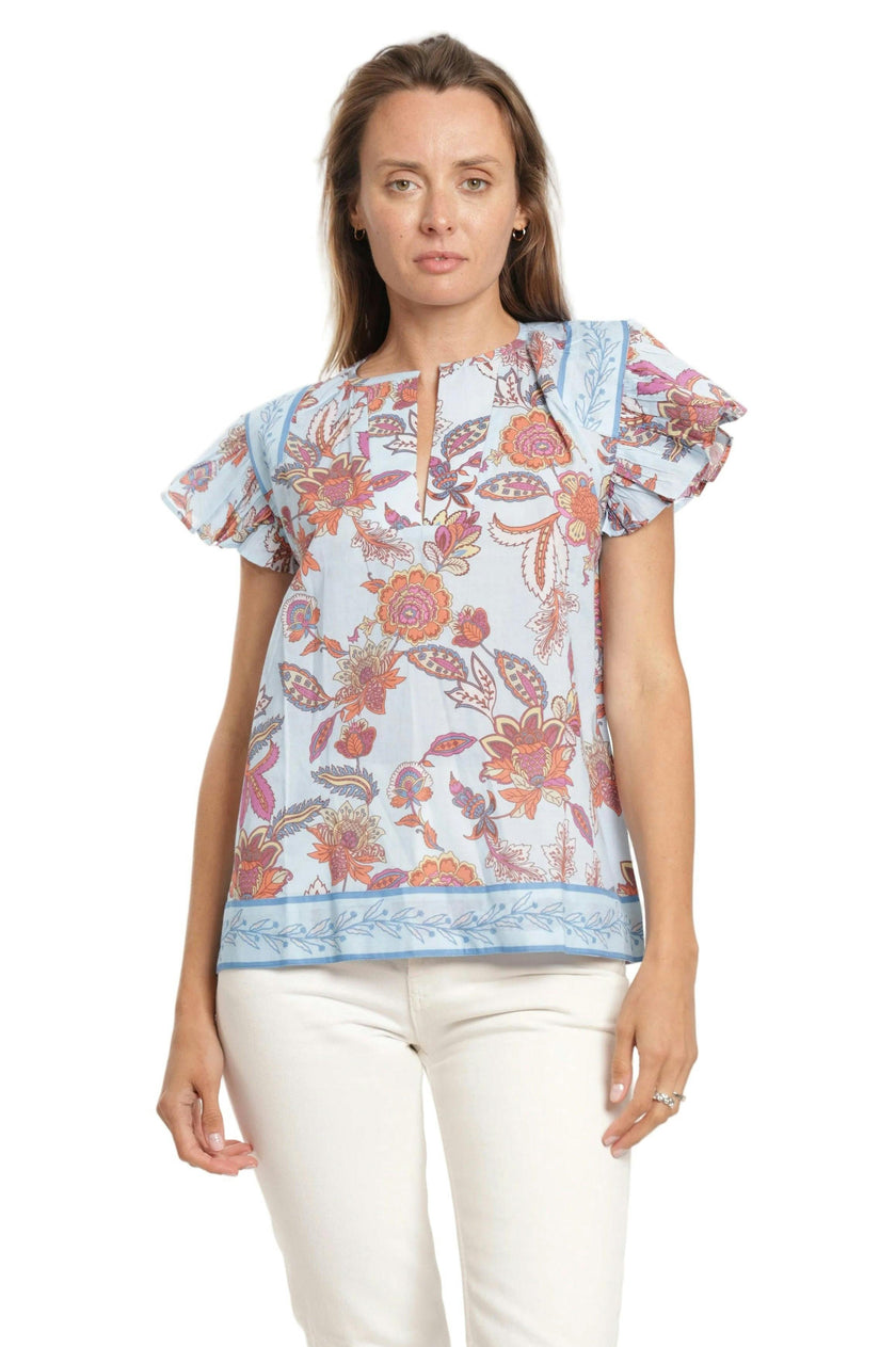 Marion Top in Blue Botanical