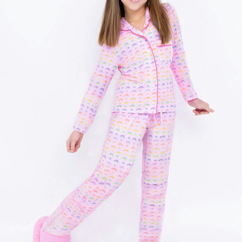Rainbows and Stars Long Sleeve Jersey Pajama Pant Set