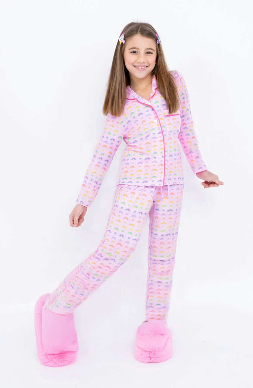 Rainbows and Stars Long Sleeve Jersey Pajama Pant Set