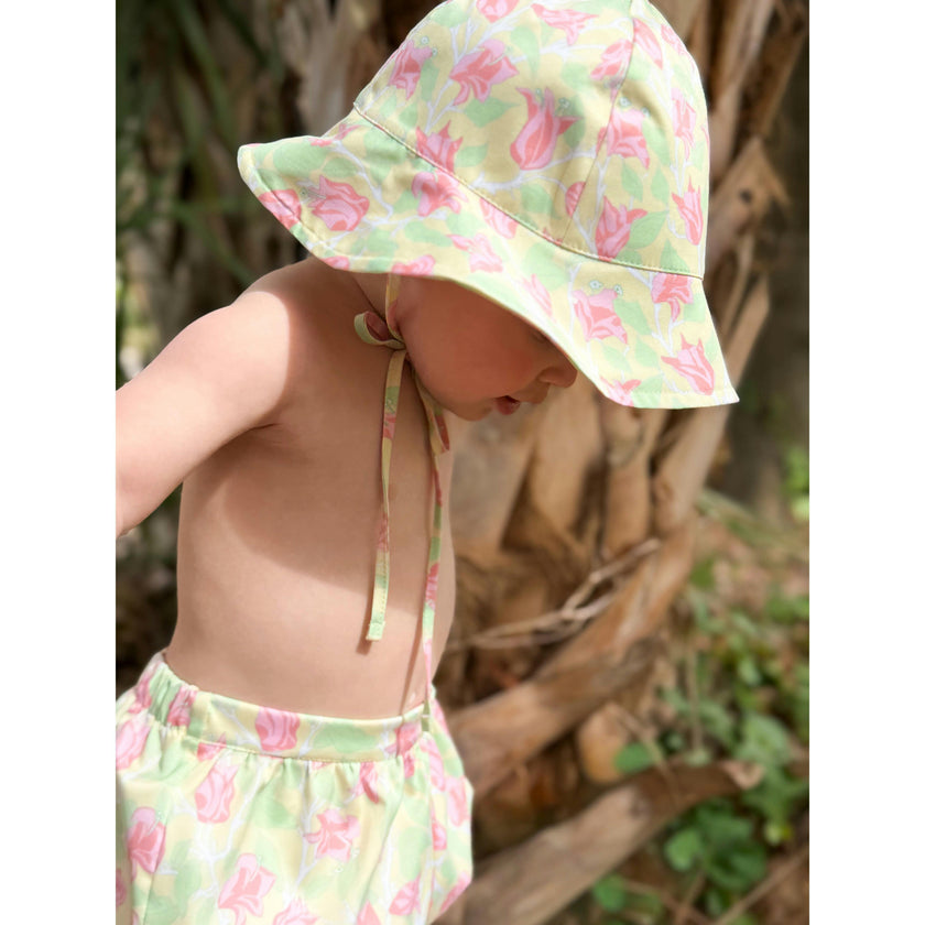Sunhat in Yellow with Pink Bougainvillea